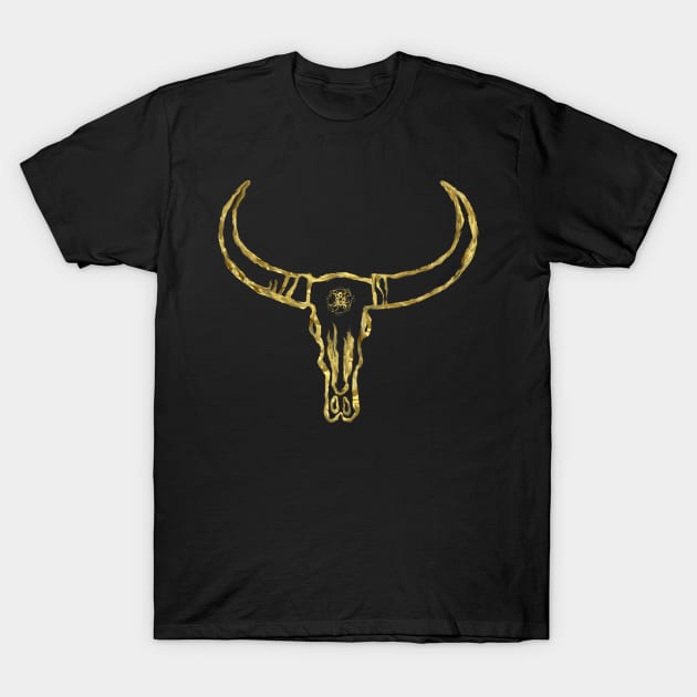 Golden Bull Skull T-Shirt by Manitarka